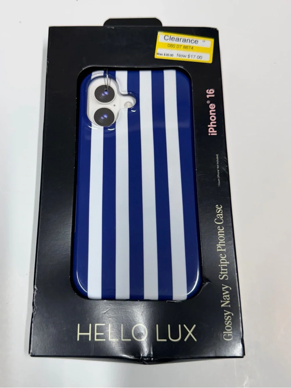 Harman Navy and White Glossy Striped iPhone 16 Case